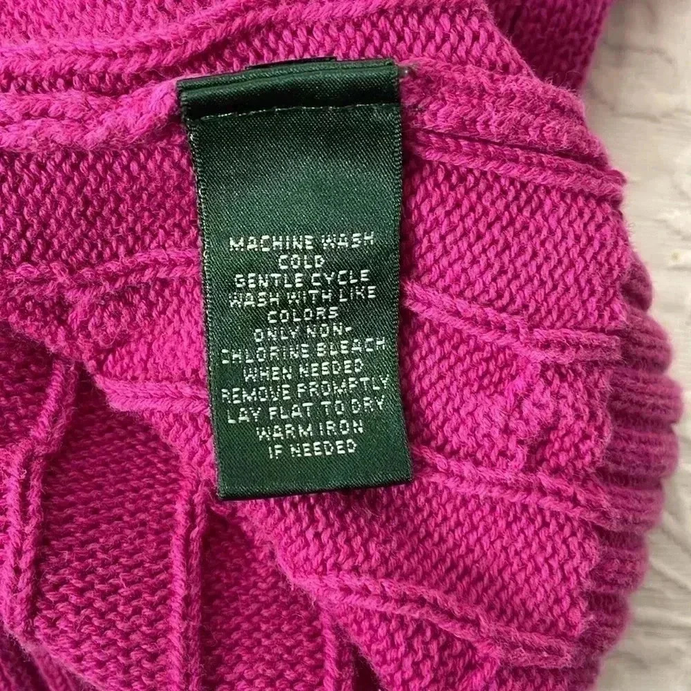 Ralph Lauren Pink Cable Knit cotton sweater Size Large cold winter date work ski - Picture 5 of 6